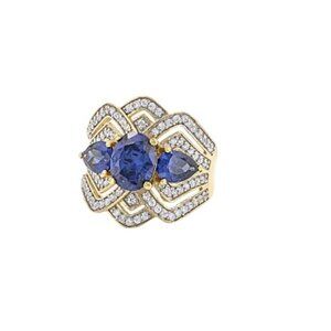SJD Sterling Silver Gold Plated Blue Crystal Ring Size 8